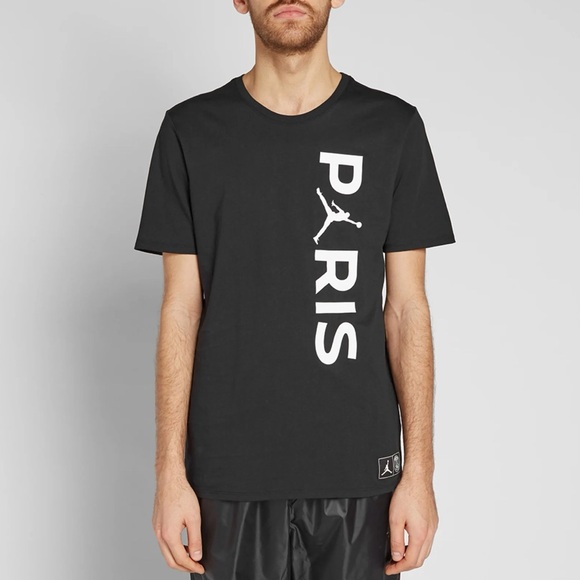 JORDAN X PARIS SAINT-GERMAIN WORDMARK TEE, Black & White, sz Small - Picture 2 of 12